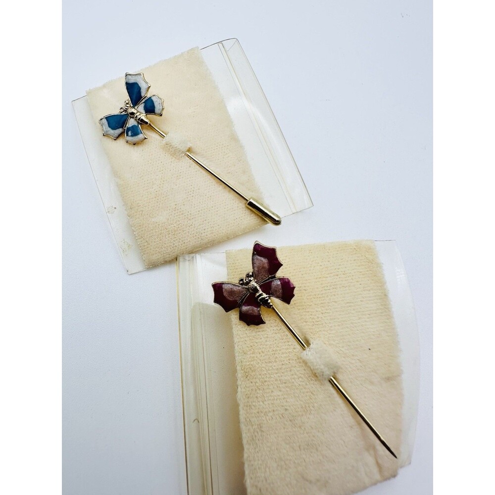 Vintage Butterfly Stick Pin Lot Enamel Gold Tone Lot Of Two